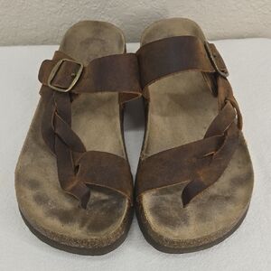 White Mountain Brown Leather Braided Sandals Size 6